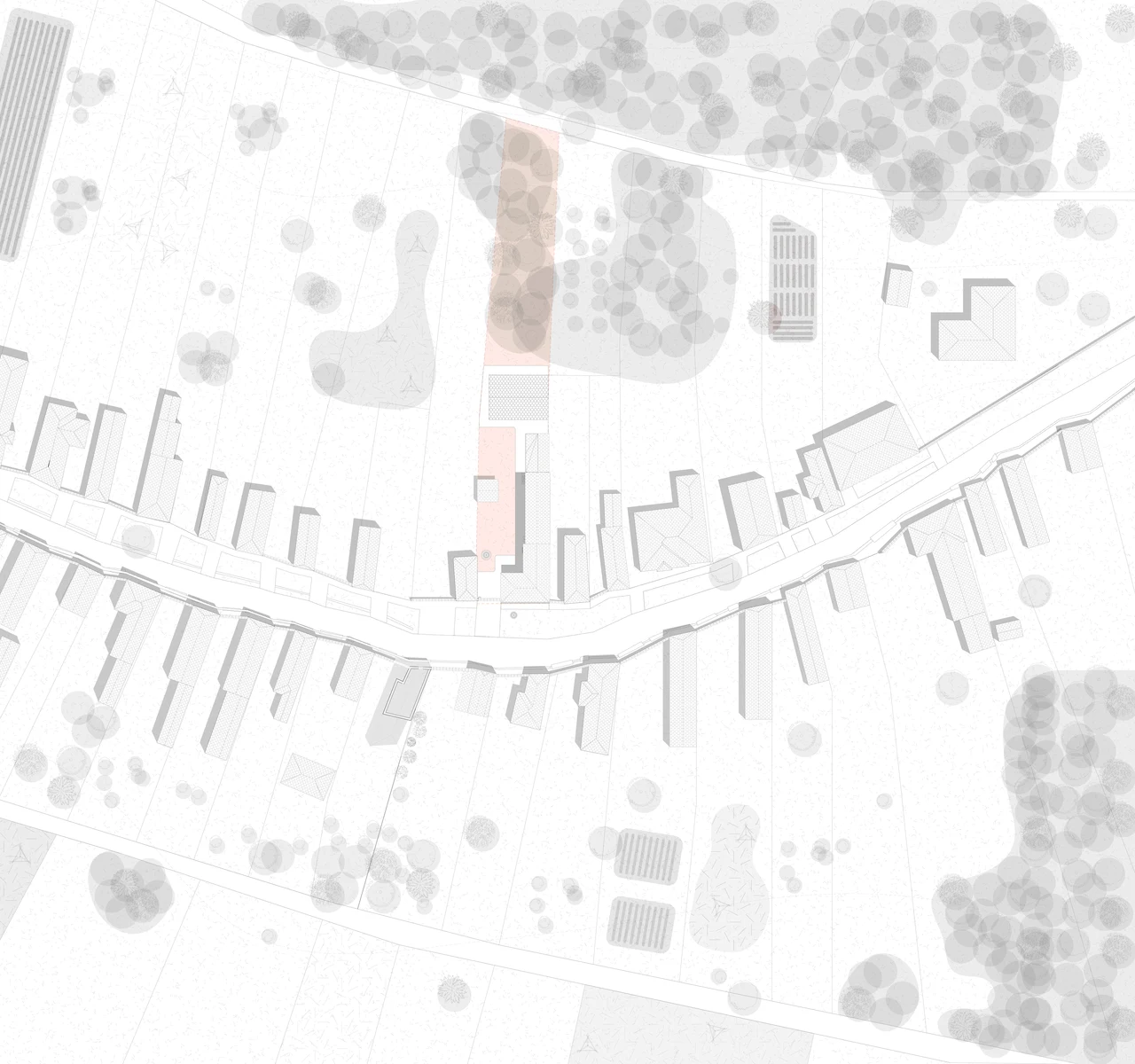 Site plan showing the two farmsteads on either side of the main street, within the village plot pattern.